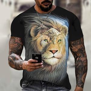 HerSight Men Printed T Shirt Summer Sportwear Outfits Vintage Animal 3D Tops Mens Loose Casual Tiger Tee Shirts