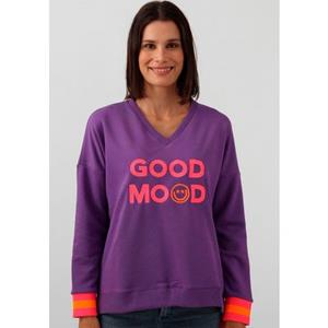 Zwillingsherz Sweatshirt "Dana", mit V-Ausschnitt, Frontprint, Vokuhila Schnitt, neonfarben