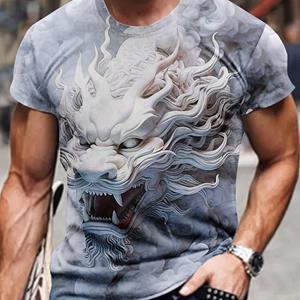 ETST 07 Cool White Dragon 3D Graphic Print Men's Novelty Short Sleeve Crew Neck T-shirt, Summer Outdoor