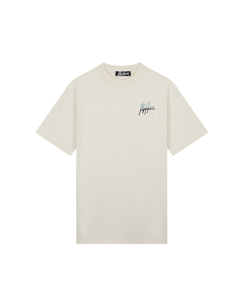Malelions Men Split T-Shirt - Off-White/Light Blue