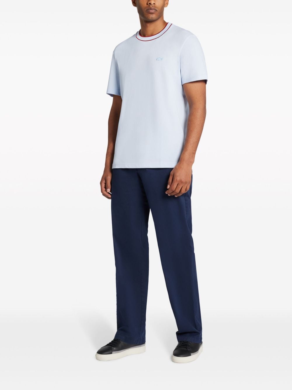 Lacoste stripe-collar cotton piqué T-shirt - Blauw