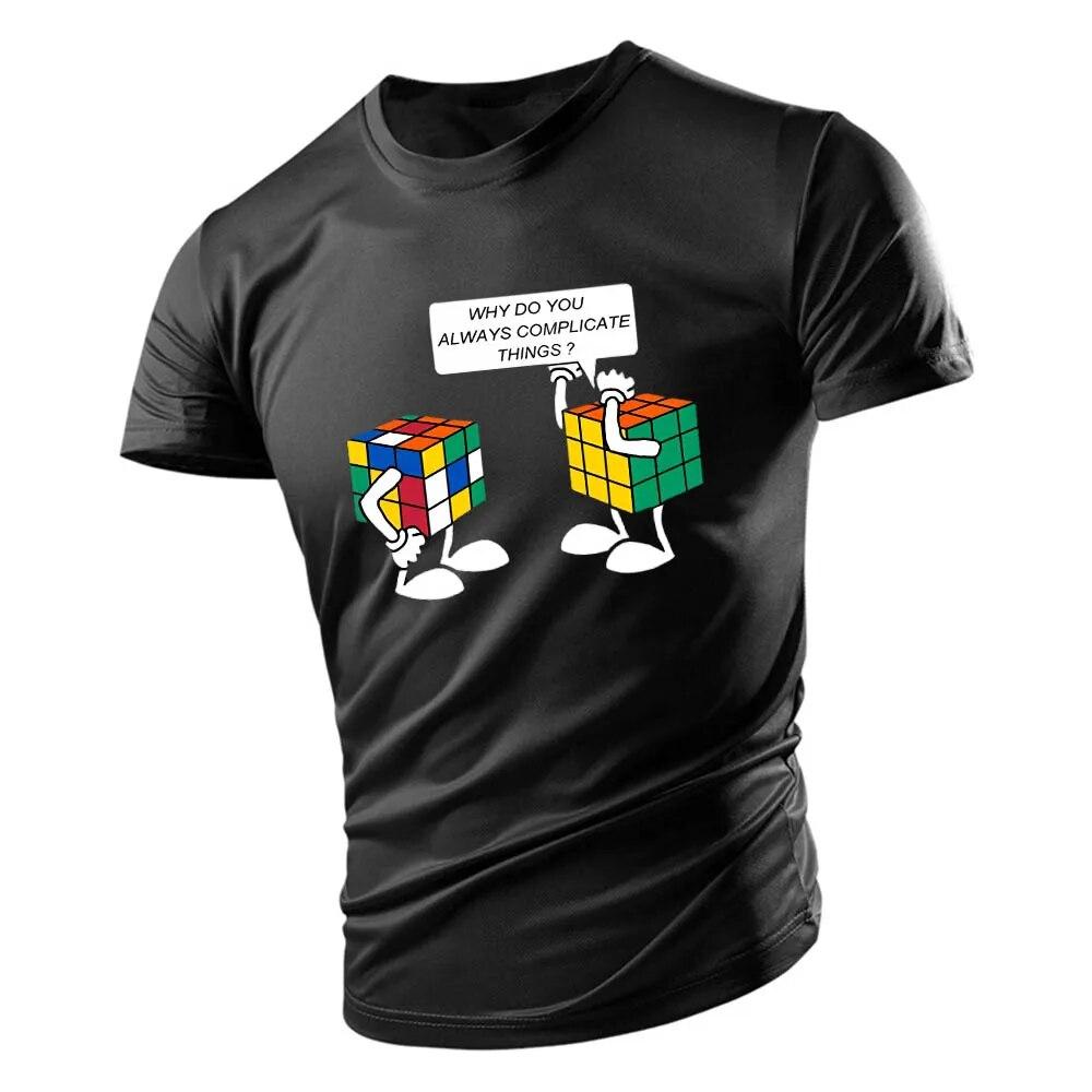 Mr. Burst 2023 Volwassen heren T-shirt met ronde hals vier seizoenen sneldrogend korte mouw mode Rubik's Cube print ademend en comfortabel