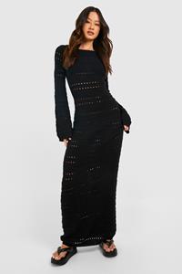 Boohoo Tall Gehaakte Gebreide Maxi Jurk Met Rug Strik, Black