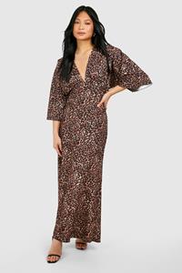 Boohoo Petite Leopard Bias Cut Batwing Maxi Dress, Natural