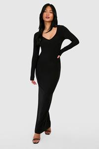 Boohoo Petite Plunge Neck Slinky Maxi Dress, Black