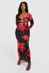 Boohoo Plus Floral Print Ring Detail Maxi Dress, Floral