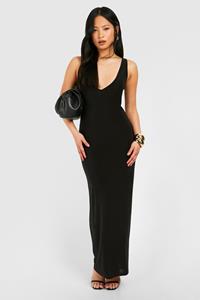 Boohoo Petite V Neck Maxi Dress, Black