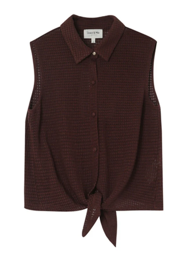 Grace & Mila Bruine gehaakte knoopblouse mike -