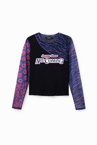 Desigual T-shirt met tulen patch en tekst - BLUE