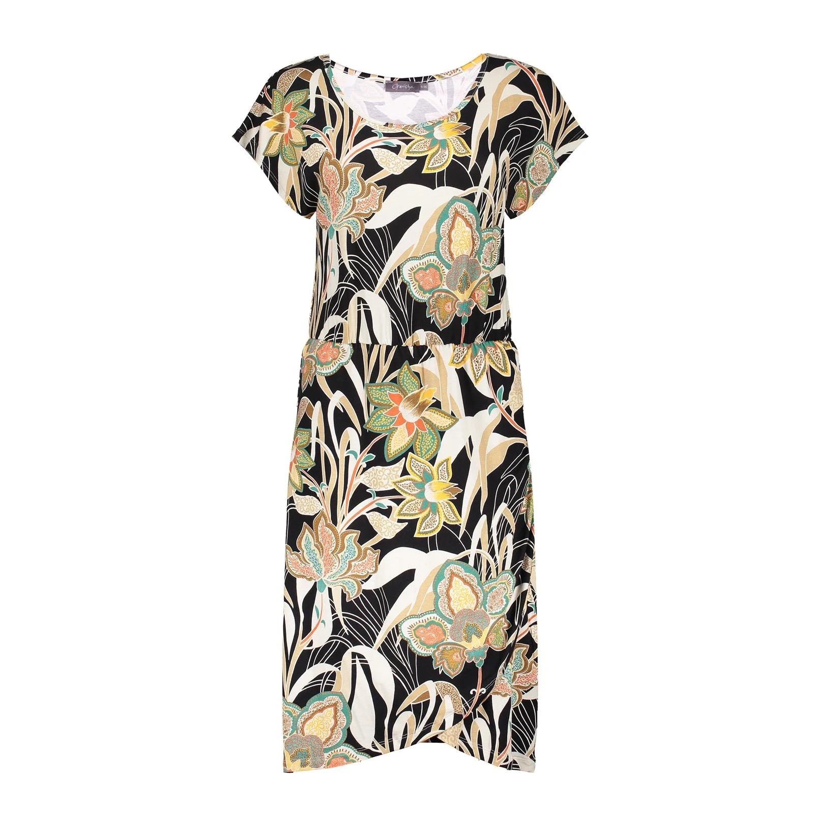 Geisha 47138-60 lola 515 dress elastic waist aop pr.07-24-1 emerald/orange
