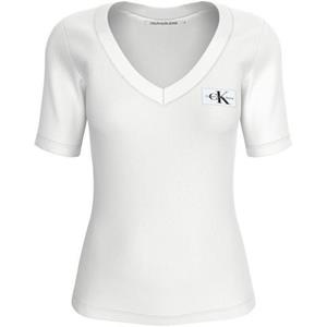 Calvin Klein Jeans T-Shirt "WOVEN LABEL RIB V-NECK TEE", mit Logomarkenpatch