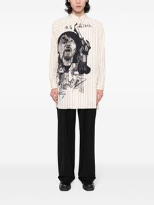 Yohji Yamamoto portrait-print striped shirt - Beige