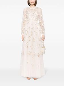 Needle & Thread Posy floral-embroidered gown - Beige