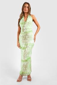 Boohoo Sheer Textured Cowl Neck Maxi Dress, Khaki