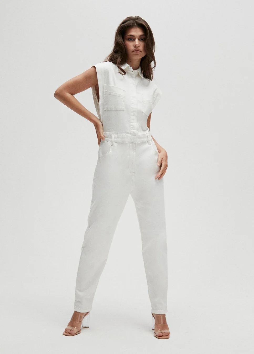 Homage to Denim Witte mouwloze denim jumpsuit homage