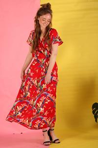 ManduTrap Damen vegan Rot Gemustertes Sommer Maxikleid Hanita