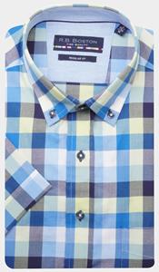 Bos Bright Blue R.b. boston casual hemd korte mouw regular fit 416670/73