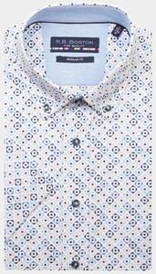 Bos Bright Blue R.b. boston casual hemd korte mouw regular fit 416670/421