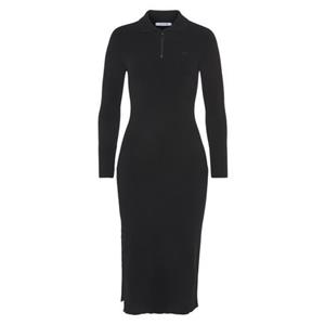 Women's Lacoste Seamless Knit Ribbed Polo Dress in Black