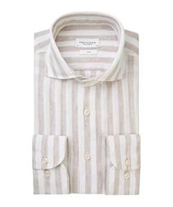 Profuomo Beige linnen streep overhemd Heren