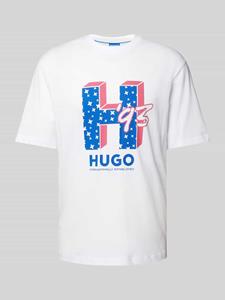 Hugo Blue T-shirt met labelprint, model 'Nentryle'