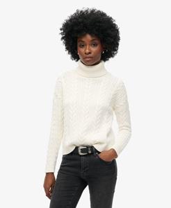 Superdry Female Kabeltrui met Rolkraag en Lage Schouders Wit