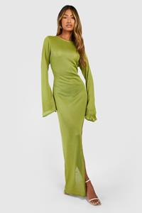 Boohoo Flare Sleeve Split Leg Snit Maxi Dress, Pear