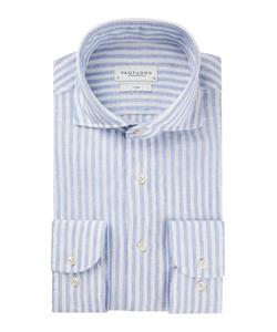 Profuomo Blauw linnen streep overhemd Heren
