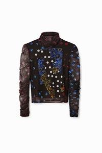 Desigual Tulen T-shirt met patch van stippen en bloemen - BLACK
