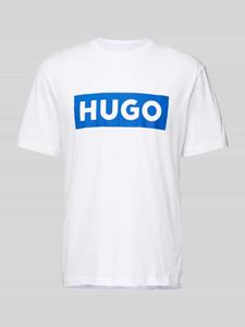 Hugo Blue T-shirt met labelprint, model 'Nico'