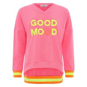 Zwillingsherz Sweatshirt DANA met v-hals, print aan de voorkant, mullet fit, neon kleur