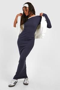 Boohoo Premium Contrast Rib One Shoulder Maxi Dress, Petrol