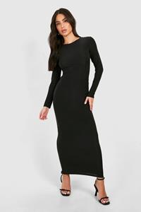 Boohoo Petite Slinky Scoop Neck Long Sleeve Maxi Dress, Black