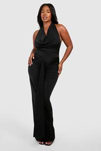 Boohoo Plus Cowl Neck Ruched Maxi Dress, Black