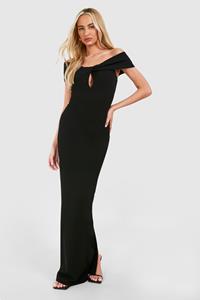 Boohoo Tall Crepe Twist Front Bardot Maxi Dress, Black