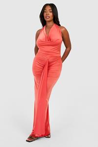 Boohoo Plus Cowl Neck Ruched Maxi Dress, Orange