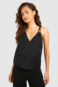 Boohoo Ring Detail Linen Cami, Black