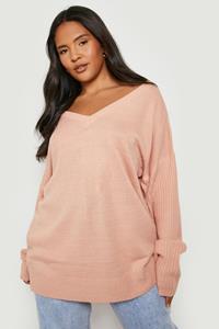 Boohoo Plus Trui Met Met V-Uitsnijding Aan De Voor- En Achterkant, Blush