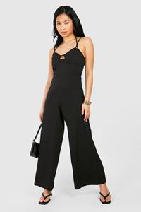 Boohoo Petite Wide Leg Jumpsuit Met Bandjes, Black