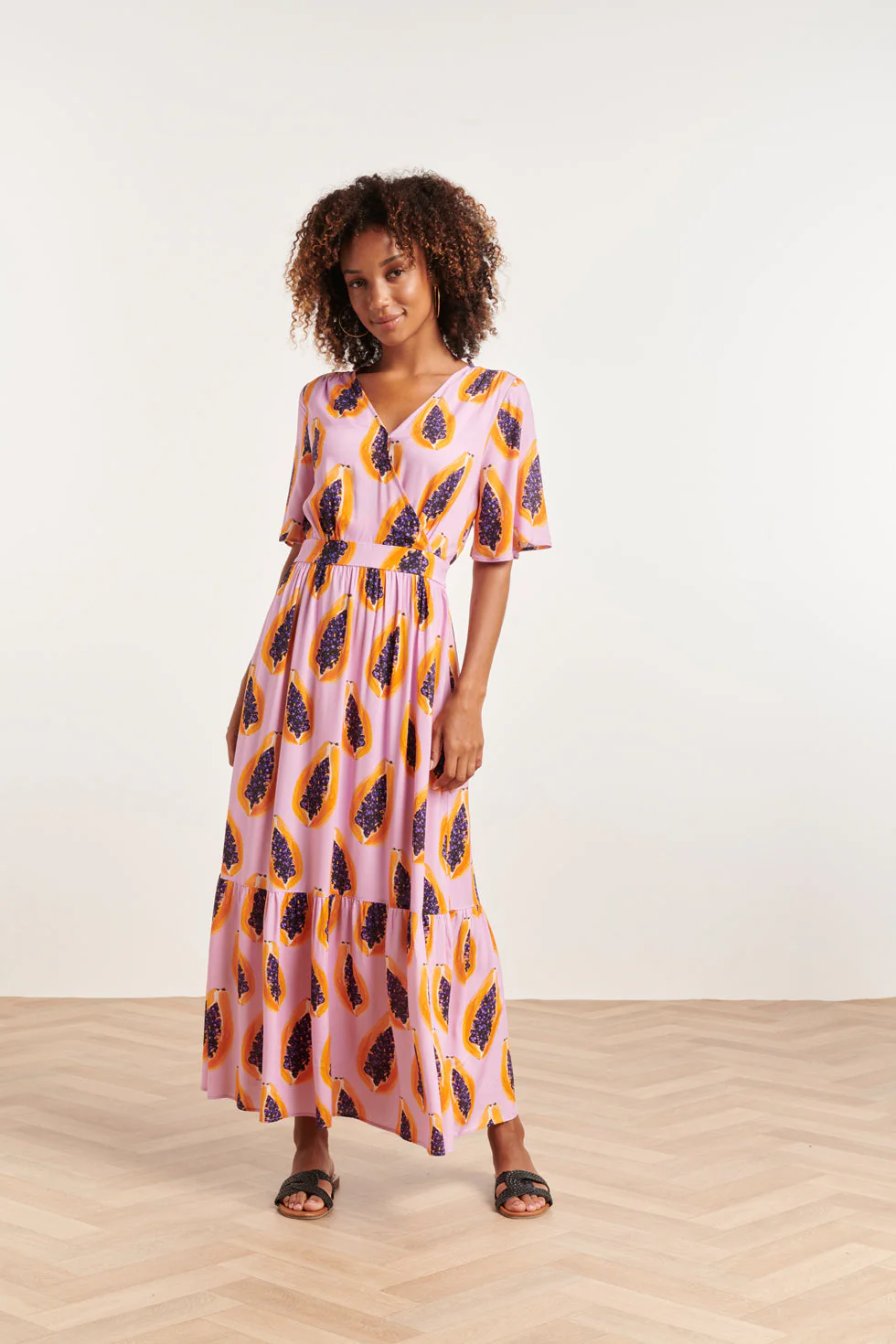 Smashed Lemon 24327 lilakleurige papaya print maxi jurk
