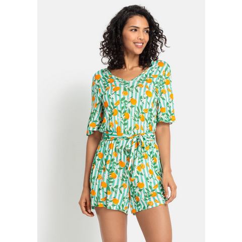 Buffalo Korte jumpsuit met alloverprint, zomerse jumpsuit, strandmode (Met een bindceintuur)