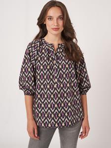 REPEAT cashmere Katoenen blouse met ikat print