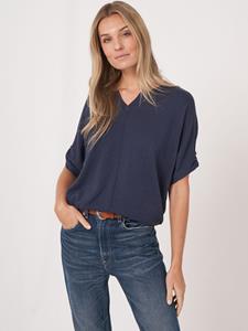 REPEAT cashmere Loose fit katoenen trui met elastische zoom