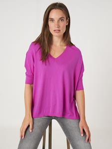 REPEAT cashmere V-hals poncho-trui van cashmere en katoenmelange