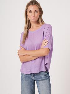 REPEAT cashmere Poncho-trui met ronde zoom van zuiver linnen