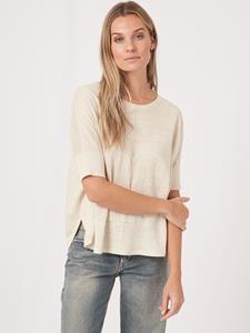 REPEAT cashmere Poncho-trui met ronde zoom van zuiver linnen
