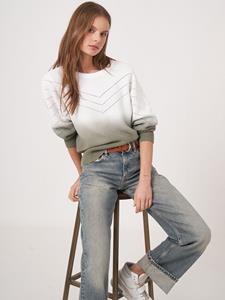 REPEAT cashmere Gebreide katoenen trui met dip dye print en pointelle details