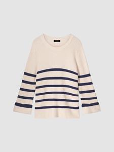 REPEAT cashmere Gestreepte A-lijn trui met boothals en trompetmouwen