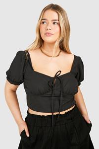 Boohoo Plus Puff Sleeve Milkmaid Top, Black
