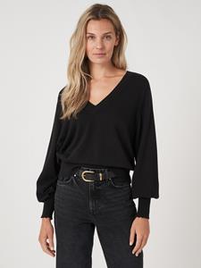 REPEAT cashmere Diepe V-hals trui met zadel-pofmouwen